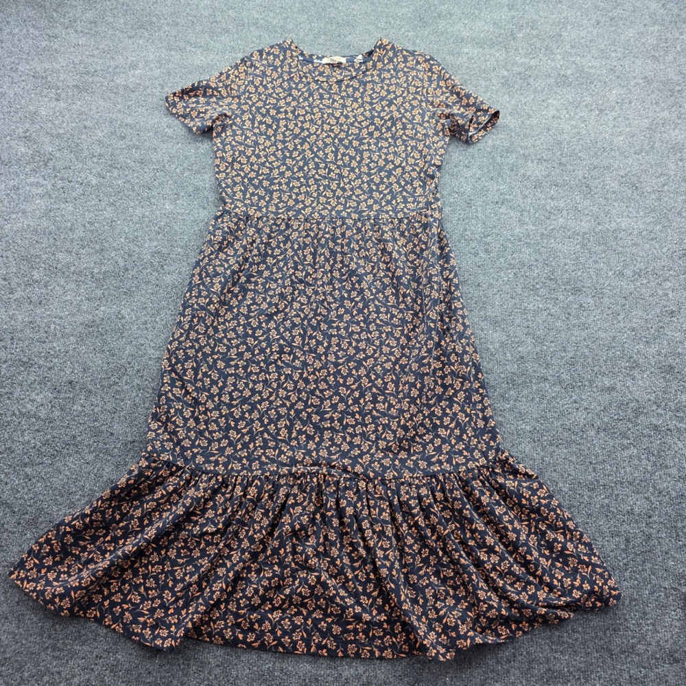 Barbour Seaholly Dress Floral Tiered Ruffle Hem Midi Navy‎ Orange Size 4 US
